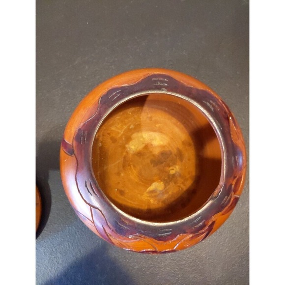Wood Unique Hand Carved Floral Wooden Bowl w/ Lid 7.5"H x 6.5"L Urn Trinket - Picture 8 of 10